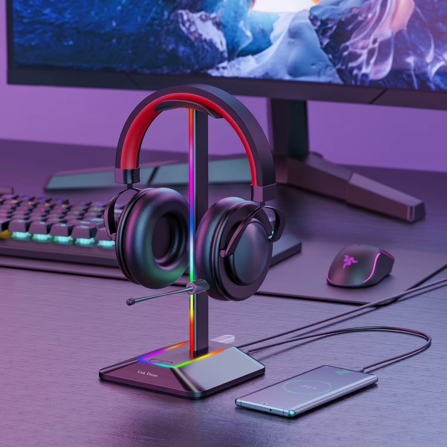 Suporte Premium RGB para Headphones com Carregamento